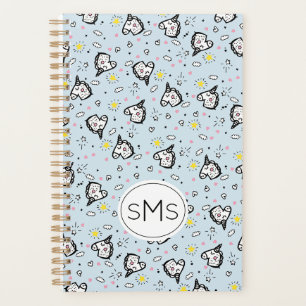 Cute Girly Pastel Blue Unicorn Pattern Monogram Planner