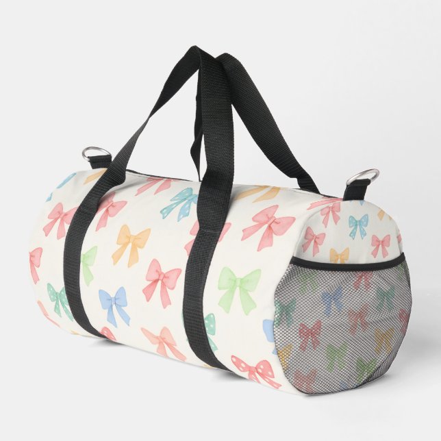 Cute Girly Pastel Coquette Bow Pattern Duffle Bag (Right Corner)
