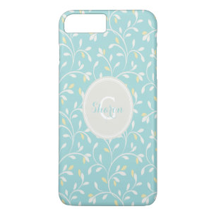 Cute girly pastel mint floral pattern monogram iPhone 8 plus/7 plus case