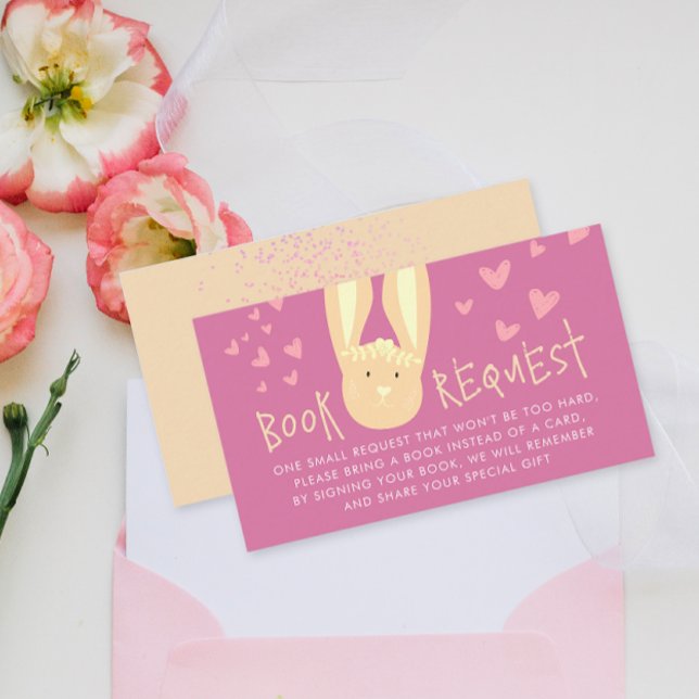 Cute Girly Pastel Pink Book Request Baby Bunny Enclosure Card (Creator Uploaded)
