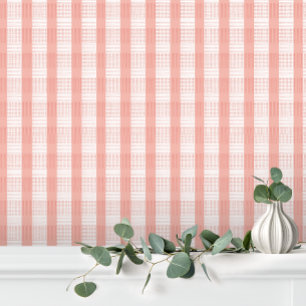 Cute Girly Pastel Pink Cream Gingham Plaid Stripe Wallpaper