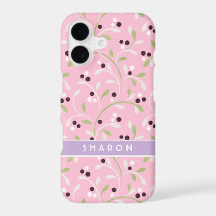 Cute girly pastel pink floral pattern monogram