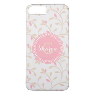 Cute girly pastel pink floral pattern monogram iPhone 8 plus/7 plus case