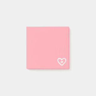 Cute Girly Pastel Pink Heart Monogram Initial Post-it Notes