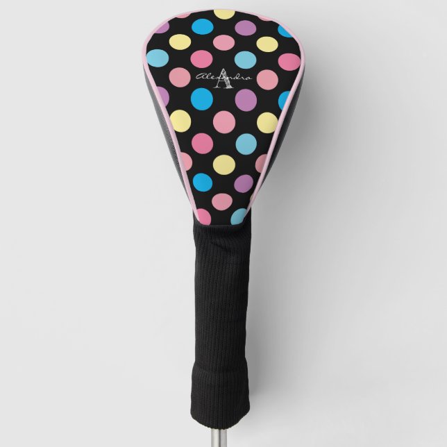 Cute Girly Pastel Polka Dots Pattern Monogram Golf Head Cover (Front)