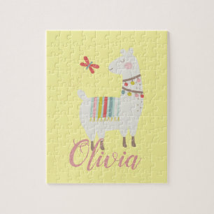 Cute Girly Pastel Rainbow Llama Personalised Kids Jigsaw Puzzle