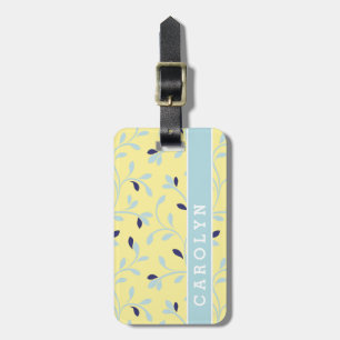 Cute girly pastel yellow floral pattern monogram luggage tag