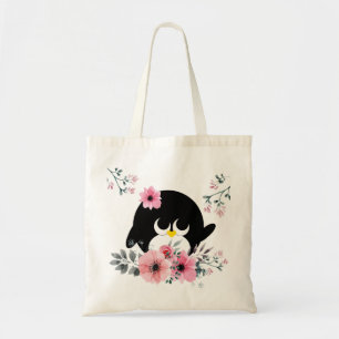Cute Girly Penguin Pink Floral Tote Bag