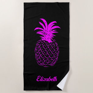 Cute Girly Pink and black Pineapple - Personalised Beach Towel