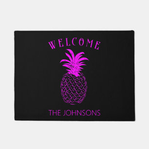 Cute Girly Pink and black Pineapple - Personalised Doormat