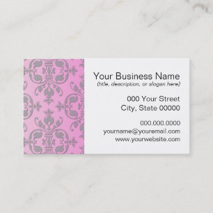 Cute Girly Pink and Grey Damask Business Card