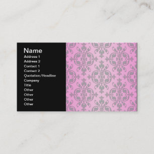 Cute Girly Pink and Grey Damask Business Card