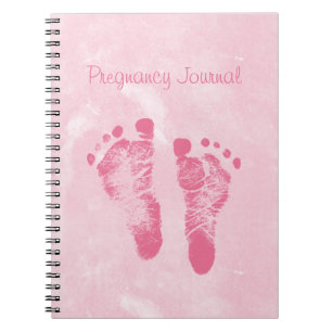 Cute Girly Pink Baby Footprints Pregnancy Journal