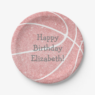 cute girly pink basketball birthday party paper plate
