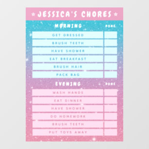 Cute Girly Pink Blue Glitter Kids Daily Chores 