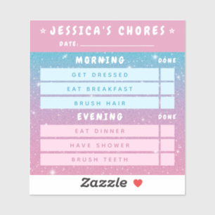 Cute Girly Pink Blue Glitter Kids Daily Chores