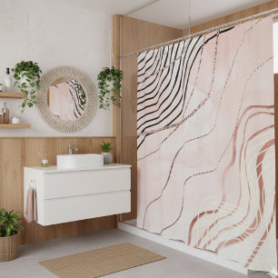 Cute Girly Pink Bohemian Rose Gold Design Shower Curtain