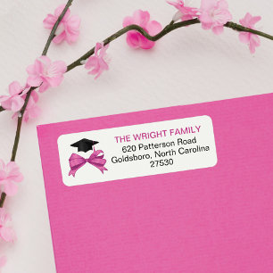 Cute Girly Pink Bow Graduation Cap Return Address Label