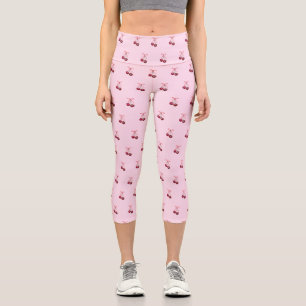 Cute Girly Pink Bows and Cherries Capri Leggings