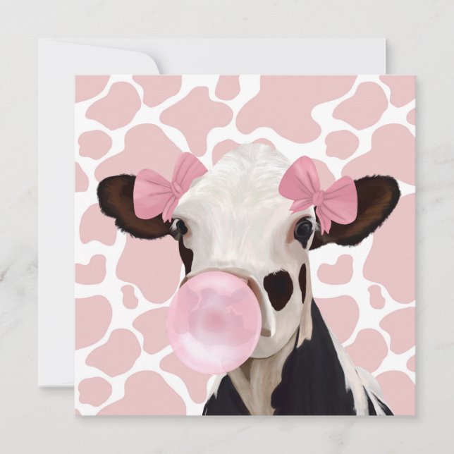 Cute Girly Pink Bubblegum Blowing Cow (Front)