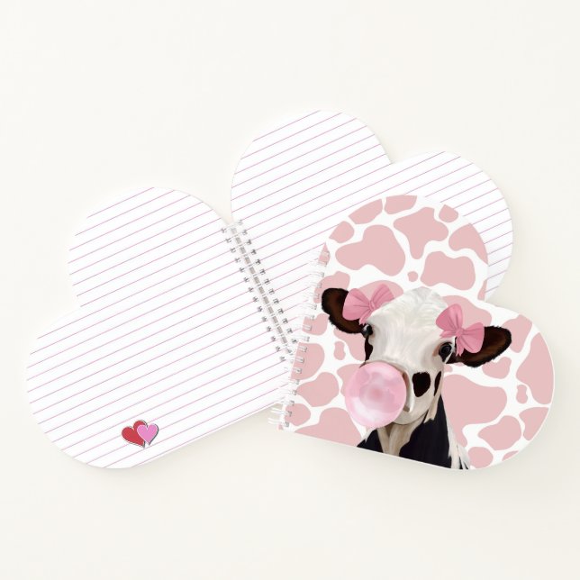 Cute Girly Pink Bubblegum Blowing Cow Notebook (Inside)