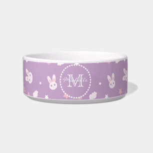 Cute Girly Pink Bunny Rabbit Pastel Purple Name Bowl