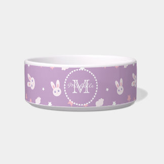 Cute Girly Pink Bunny Rabbit Pastel Purple Name Bowl