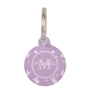 Cute Girly Pink Bunny Rabbit Pastel Purple Pattern Pet Tag