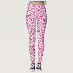 Cute Girly Pink Butterfly Pattern Leggings