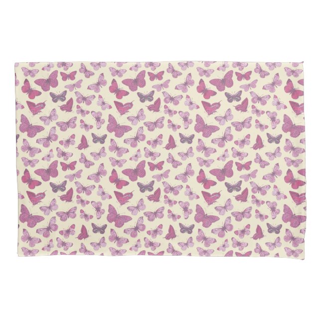 Cute Girly Pink Butterfly Pattern on Beige Pillowcase (Front)