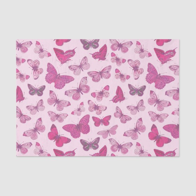 Cute Girly Pink Butterfly Pattern  Tissue Paper (Front)