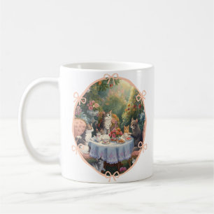 Cute Girly Pink Cats Tea Party Design Feminine Bow Coffee Mug