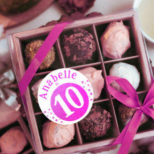 Cute Girly Pink Colour Glitter Birthday Age Stars Classic Round Sticker