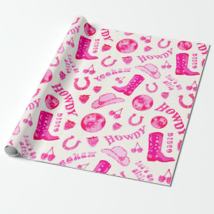 Cute Girly Pink Disco Cowgirl Aesthetic Wrapping Paper
