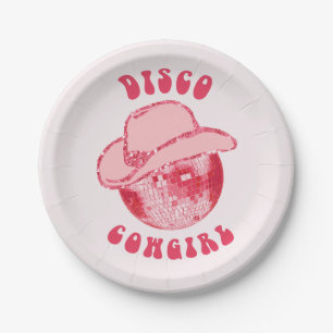 Cute Girly Pink Disco Cowgirl Glitter Paper Plate
