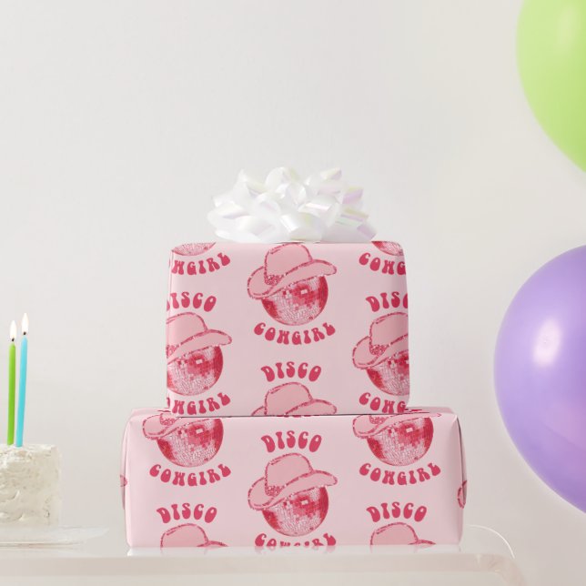 Cute Girly Pink Disco Cowgirl Hat Wrapping Paper (Party Gifts)
