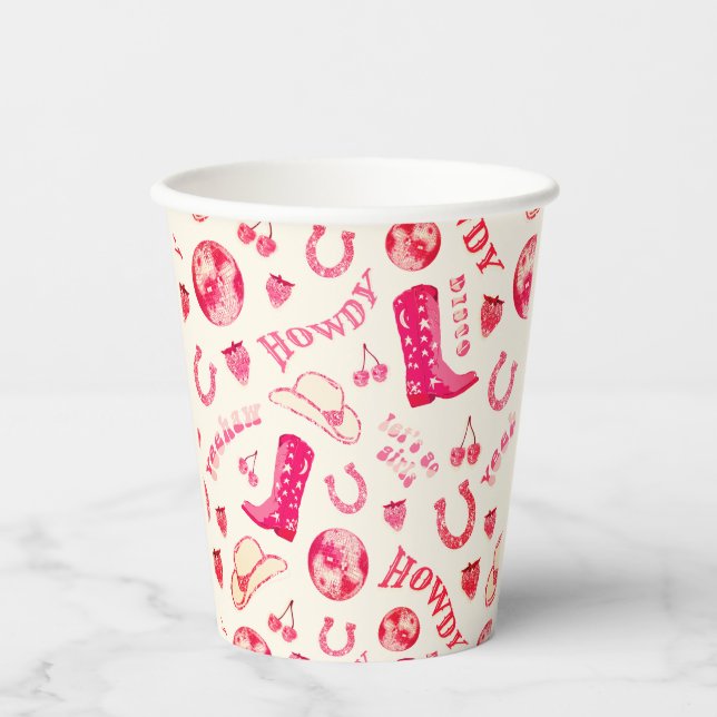 Cute Girly Pink Disco Cowgirl  Paper Cups (Front)