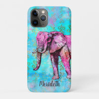 Cute Girly Pink Elephant Blue Watercolor Trendy