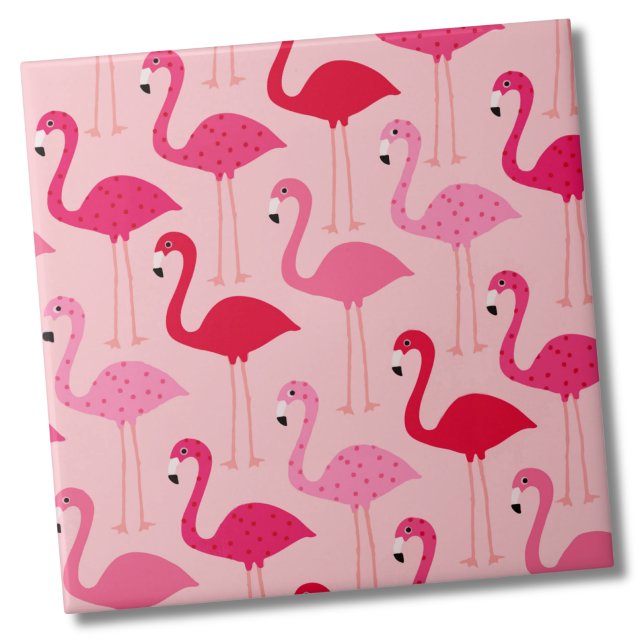 Cute Girly Pink Flamingo Pattern Ceramic Tile (Cute Girly Modern Summer Pink Flamingo Pattern Ceramic Tile)