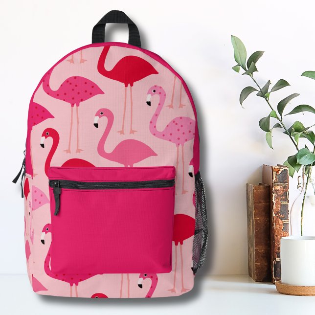 Cute Girly Pink Flamingo Pattern Printed Backpack (Cute Girly Modern Summer Pink Flamingo Pattern Printed Backpack )