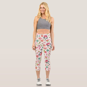 Cute Girly Pink Floral Flowers Capri Leggings