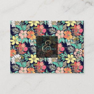 Cute Girly Pink Floral Golden Strokes Design Business Card
