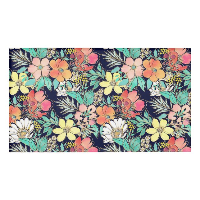 Cute Girly Pink Floral Golden Strokes Design Name Tag (Front)