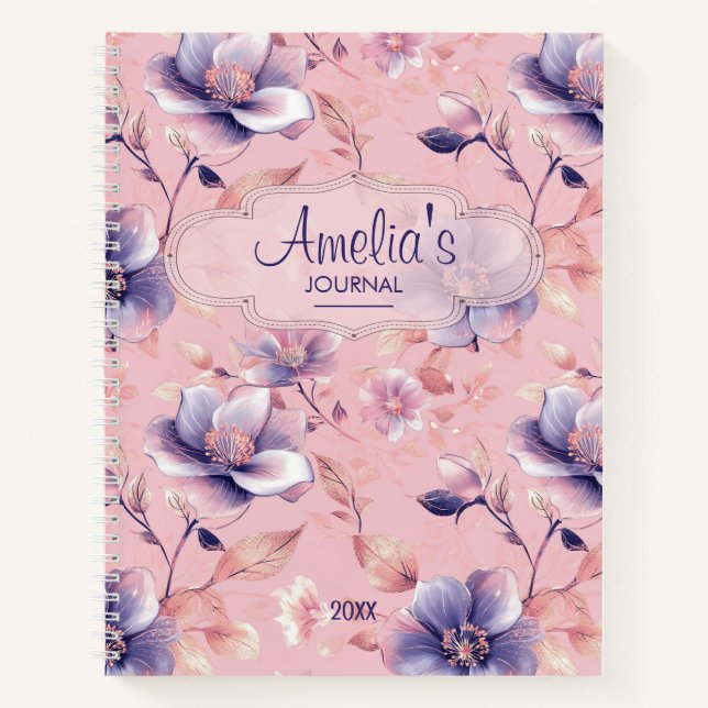 Cute Girly Pink Floral School Social Anxiety Notebook (Front)