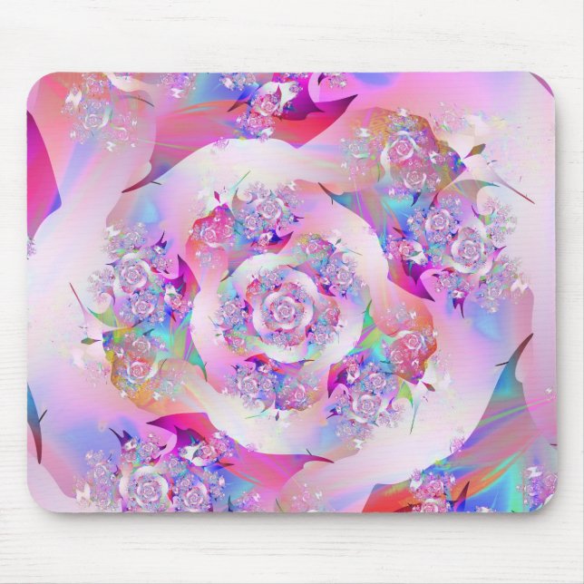 Cute Girly Pink Floral Vector Rose Mouse Pad (Front)
