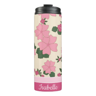 Cute Girly Pink Flower Pattern Personalised Thermal Tumbler