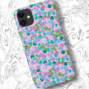 Cute girly pink frog art with waterlilies iPhone 11 case