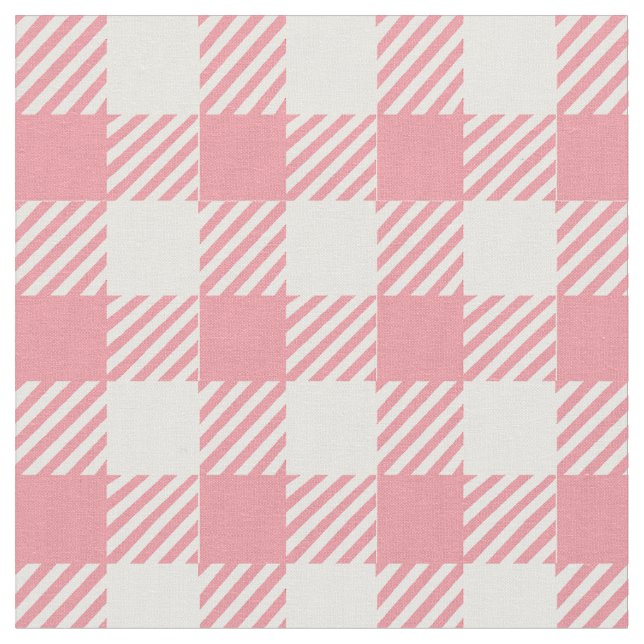 Cute Girly Pink Gingham Buffalo Plaid  Fabric (Close Up)