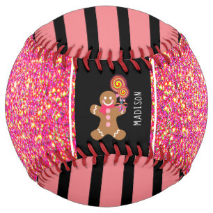 Cute Girly Pink Glitter Gingerbread Personalised Softball