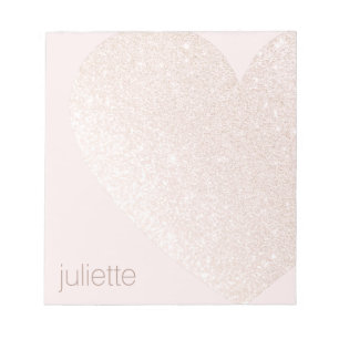 Cute Girly Pink Glitter Heart Personalised Name Notepad